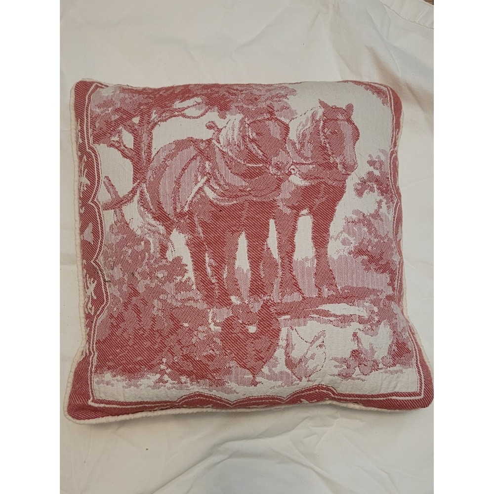 Vintage Red & Cream Toile Horse Pillow